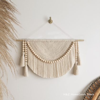 Macrame Wall Hanging Tapestry with Wood